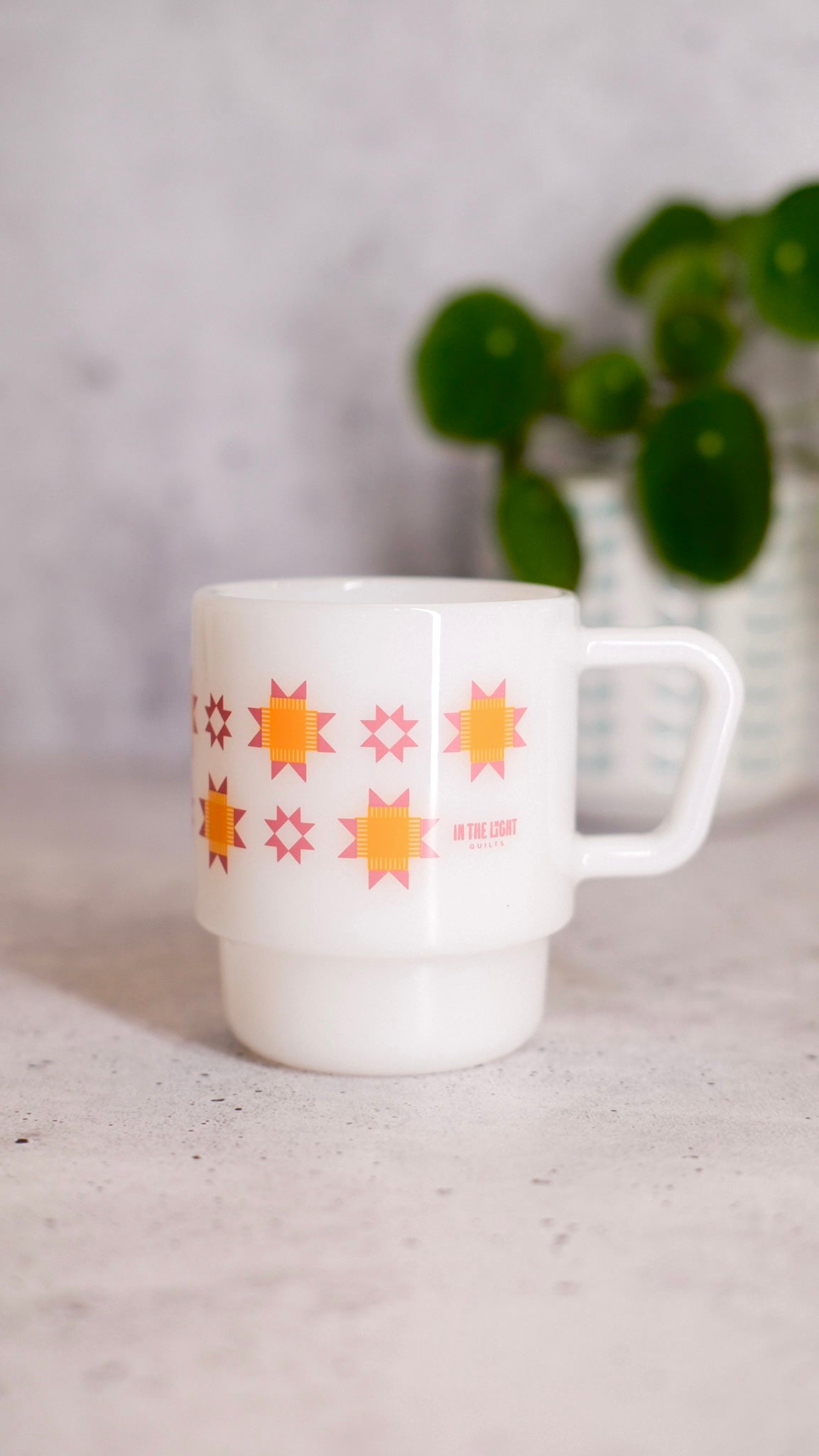 Sunup Milk Glass Mug (and FREE Sunup Quilt Pattern PDF download)