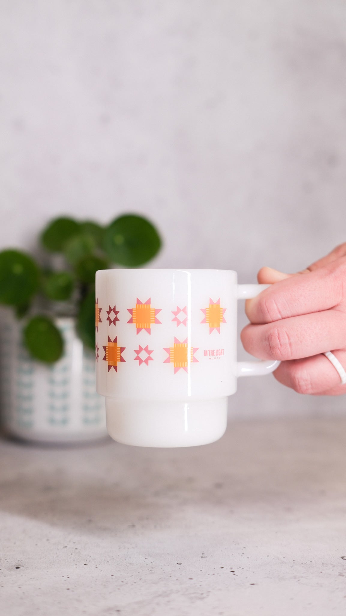 Sunup Milk Glass Mug (and FREE Sunup Quilt Pattern PDF download)