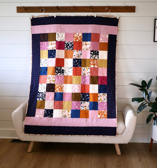 Happy Scrappy Squares Throw Size Quilt