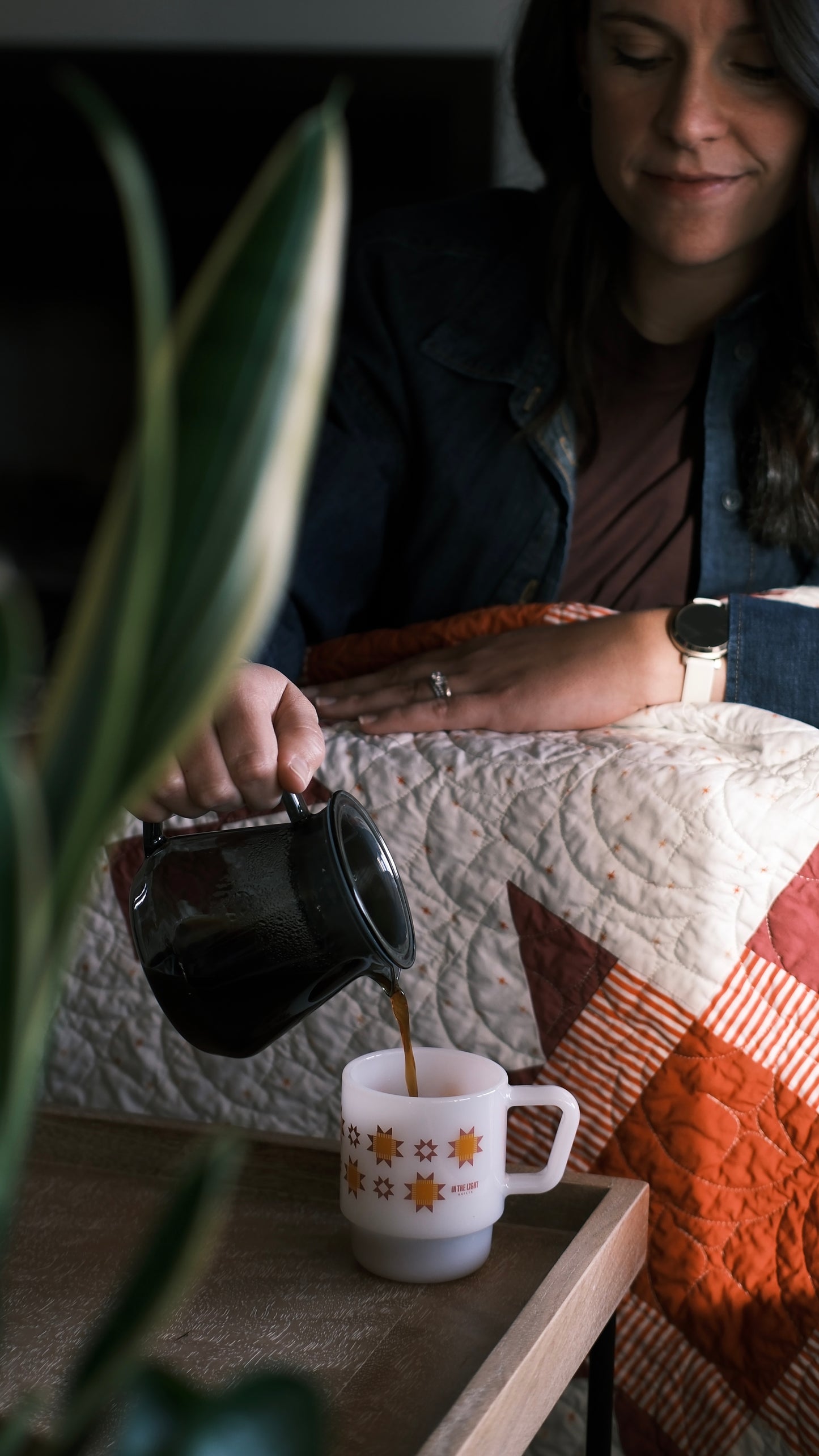 Sunup Milk Glass Mug (and FREE Sunup Quilt Pattern PDF download)