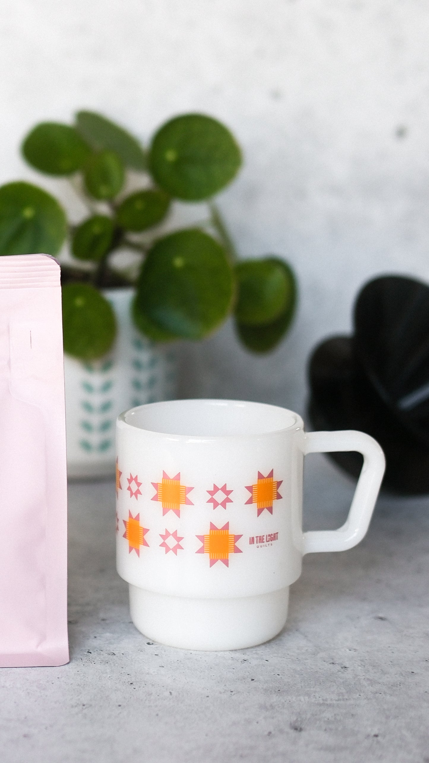 Sunup Milk Glass Mug (and FREE Sunup Quilt Pattern PDF download)