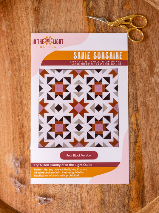 Sadie Sunshine FOUR Block Quilt Pattern - PAPER