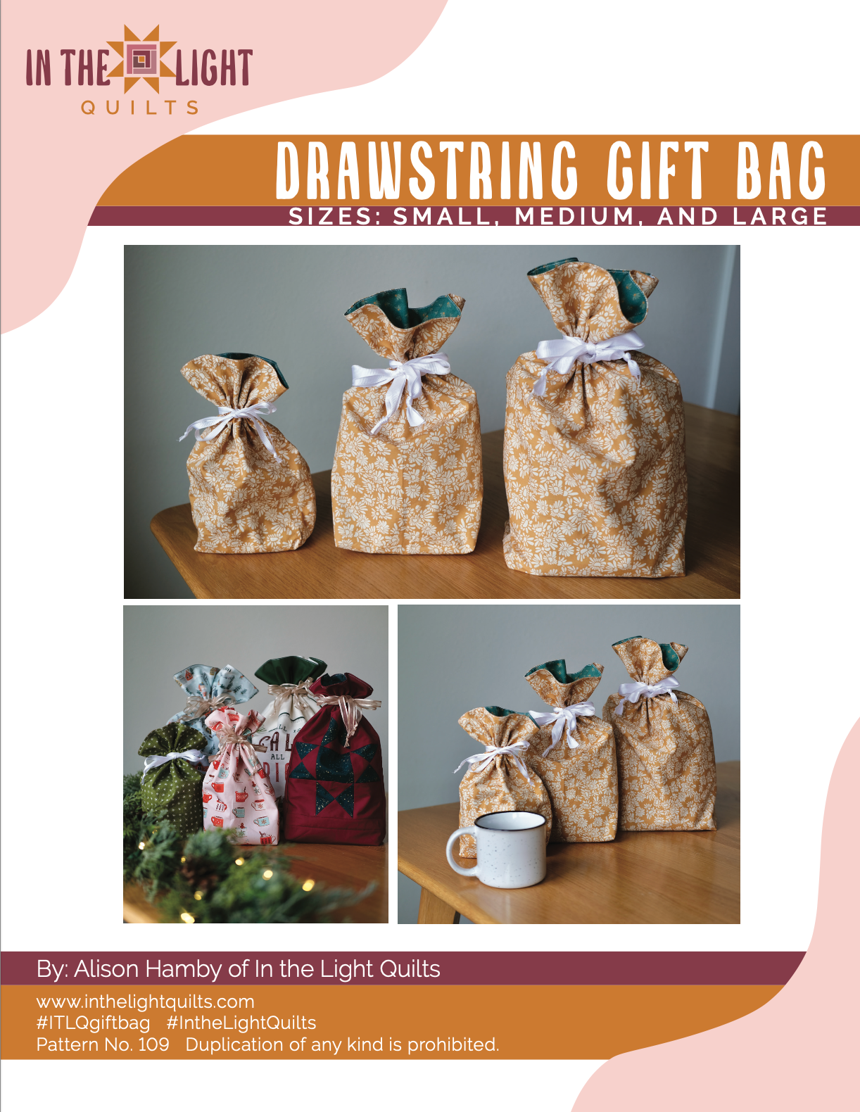 Drawstring Gift Bag Pattern - PDF Download